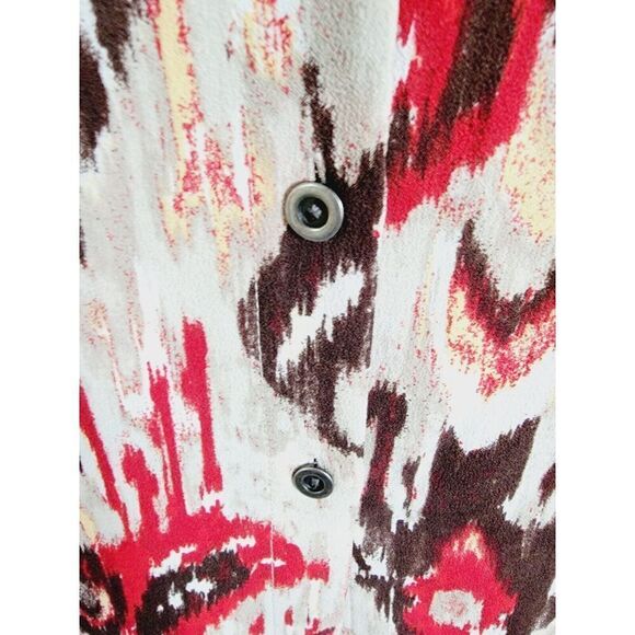Chico's 2 Multicolor Button Front Top Shirt Size L Tan Red Brown Southwest Style - Picture 8 of 8